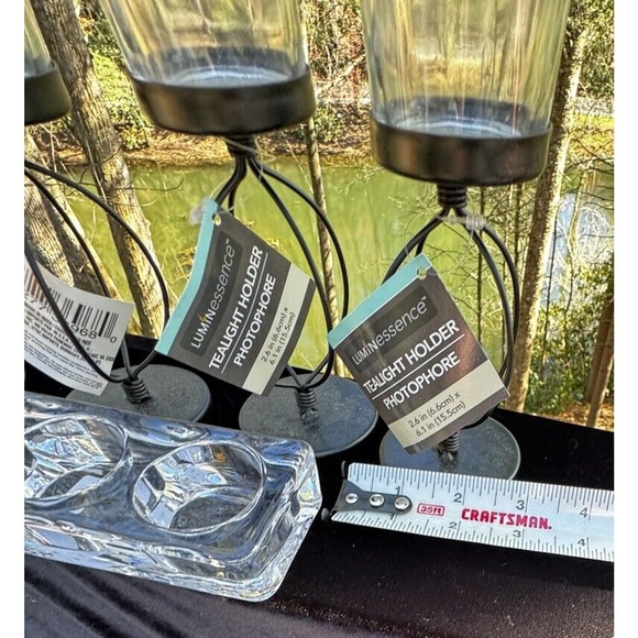 4 Greenbrier Int. Black Metal & Heavy Clear Glass Candle Holders Brand New -A29 - Picture 9 of 12
